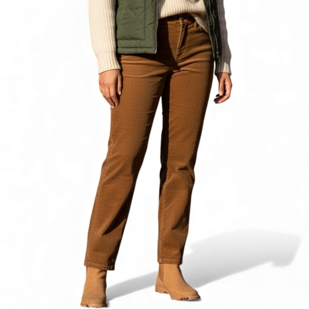 Lands'‎ End Women's Tan Corduroy Pants Size 10 Straight Leg Cozy Fall Winter 32